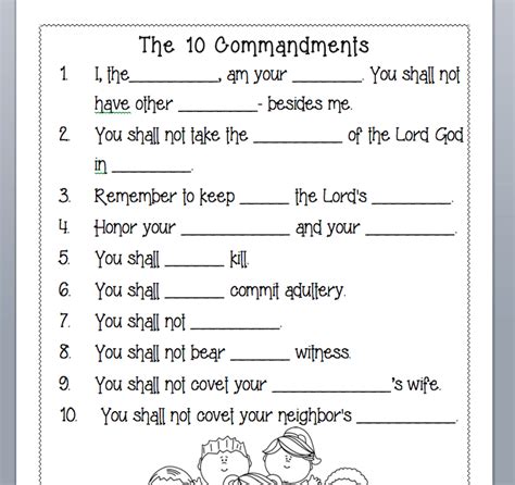 Printable Commandments Printable Worksheets