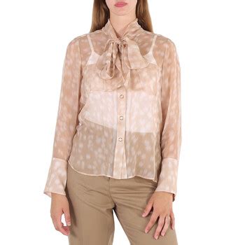 Burberry Pale Biscuit Kimmy Silk Pussy Bow Blouse Brand Size US Size Clothing