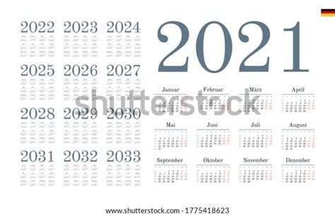 German Calendar 20212033 Week Starts On Stock Vector Royalty Free