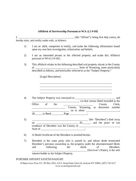 Affidavit Of Survivorship Pdf Doc Template PdfFiller