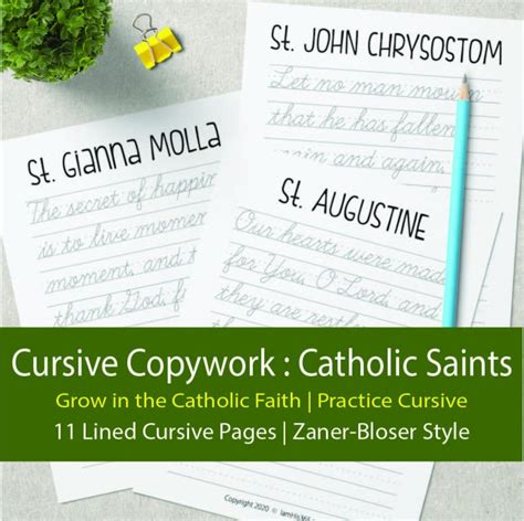 Cursive Handwriting Copy Work With Quote From Catholic Saints Etsy