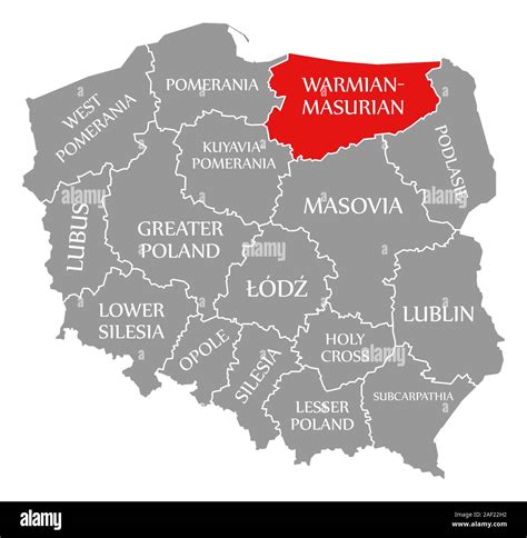 Masuria Warmian Resaltada En Rojo En El Mapa De Polonia Fotograf A De