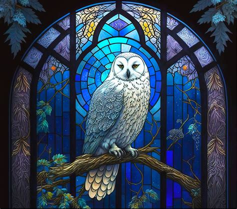 Snowy Owl Window Cling Faux Stained Glass Suncatcher Size 9 1 Thick Glossy Vinyl Etsy