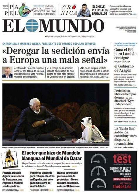 Front Page Of EL MUNDO For Monday November 21 2022 Teller Report