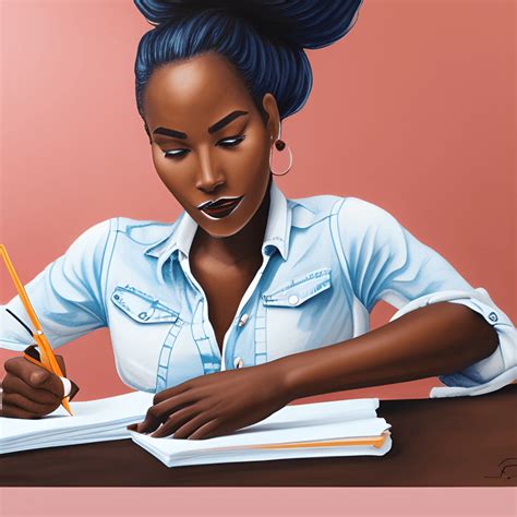 Stunning Beautiful African American Woman Sitting At A Desk Writing · Creative Fabrica