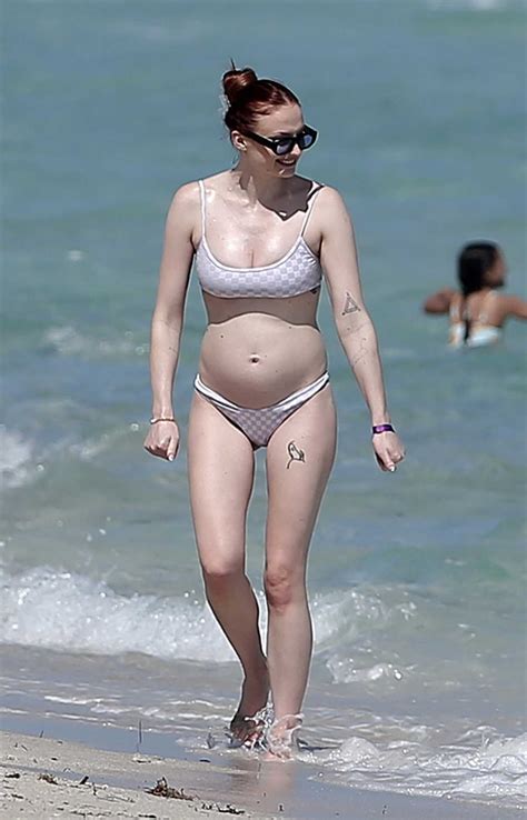 Sophie Turner In A Checked Bikini On The Beach In Miami 02 27 2022 2