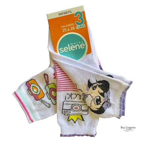 Kit 3 Pares De Meias Infantil Meninas Selene Infantil Meninas