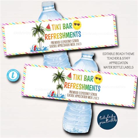 EDITABLE Beach Tropical Luau Party Birthday Appreciation Water Bottle