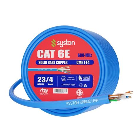 Syston Cable Technology 100 Ft Blue CMR CAT6E 600 MHz 23 AWG Solid