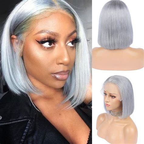 Silver Gray Colored Bob Wigs 100 Human Hair Short Human Hair Wigs