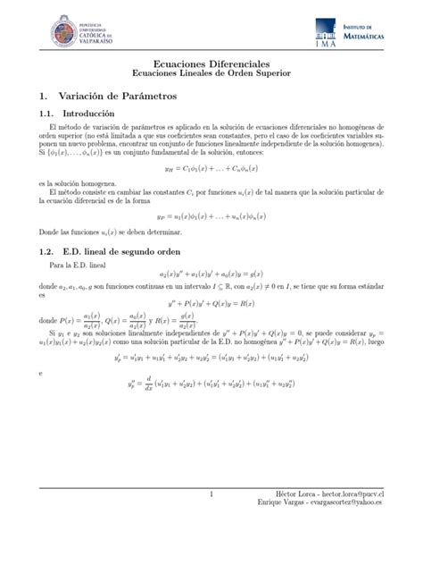 Variación De Parámetros Pdf Pdf Ecuaciones Diferenciales Ecuaciones