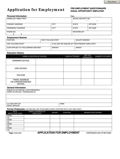 Tops Application Form Fill Online Printable Fillable Blank