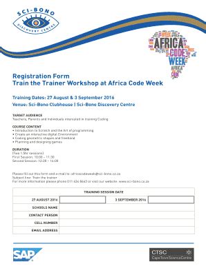 Fillable Online Registration Form Train The Trainer Workshop At Africa