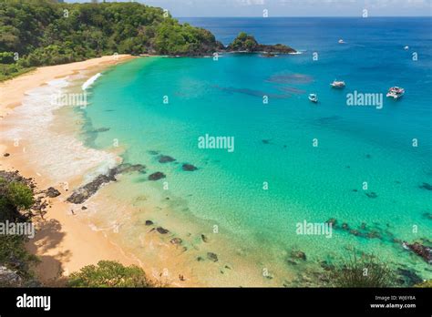 Aerial view of Baia do Sancho in Fernando de Noronha, consistently ...