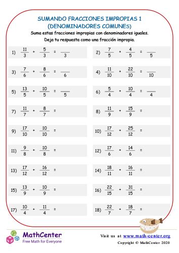 Sumando Fracciones Impropias Denominadores Comunes Hojas De