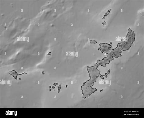 Okinawa Prefecture Of Japan Grayscale Elevation Map With Lakes And