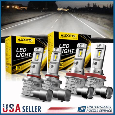 4x Auxito 9005 H11 LED Combo Headlight Bulbs High Low Beam Kit