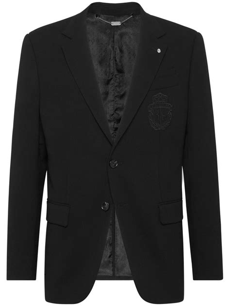 Billionaire Logo Appliqué Single Breasted Blazer Black Farfetch