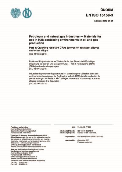 ONORM EN ISO 15156 3 2016 Petroleum And Natural Gas Industries