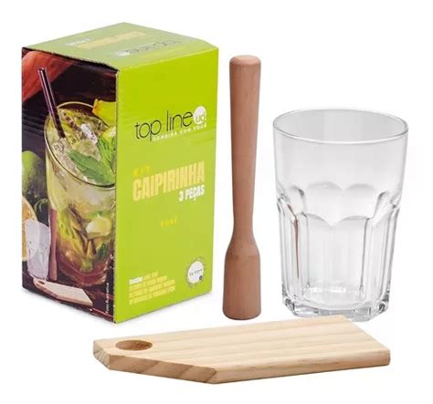 Kit Conjunto Caipirinha 3 Peças Copo 400ml Socador Tabua Parcelamento