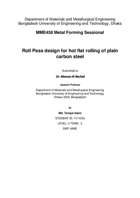 Pdf Roll Pass Design For Hot Flat Rolling Of Plain Carbon Steel