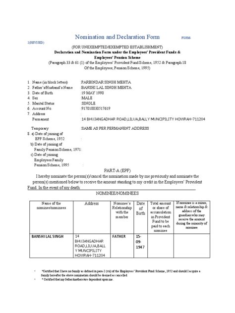 Form2 Pf Nomination Formdocx Pdf Government Employee Benefits