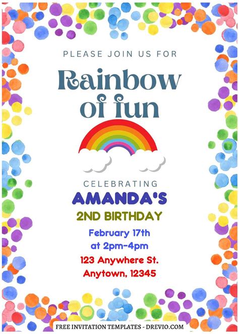 Free Editable Pdf Colorful Rainbow Of Fun Birthday Invitation