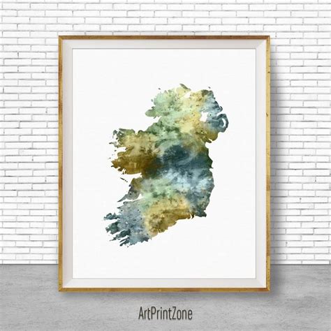 Ireland Map Art Ireland Print Watercolor Map Map Painting Map Etsy