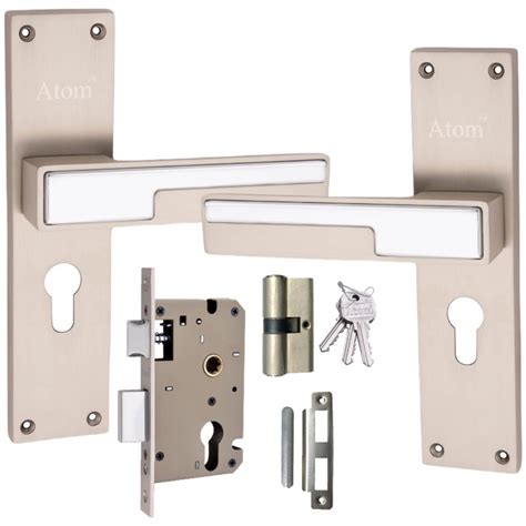 Buy Atom Mh O47 Cy Ss Bsk Silver Satin Finish Mortise Door Handle Set With Lock Body Online In