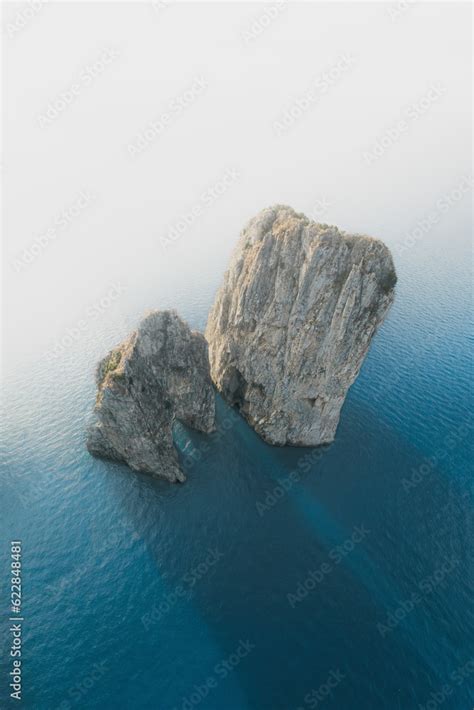 Aerial View Of Capri S Faraglioni At Sunrise Naples Italy Stock