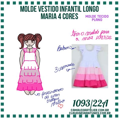 Molde Vestido Infantil Longo Maria 4 Cores 109322a Camaleoa Atelier