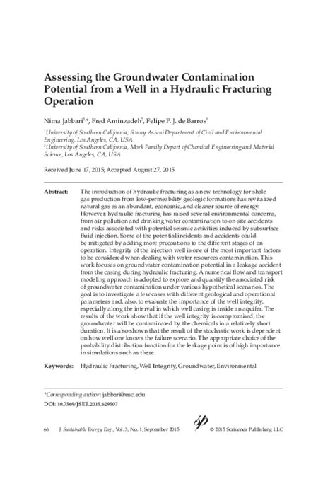 Pdf Assessing The Groundwater Contamination Potential From A Well In