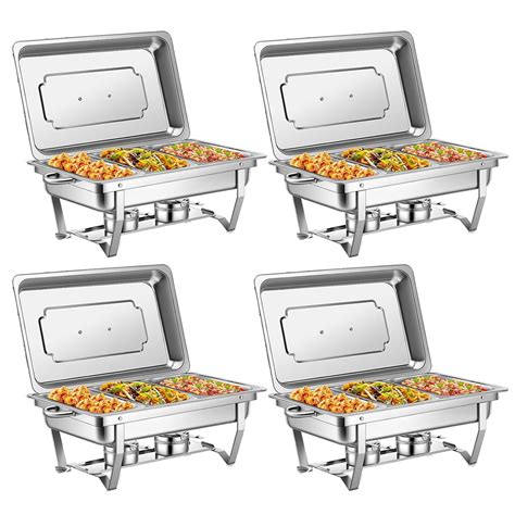 Wilprep Chafing Dish Buffet Set 8Qt 4 Pack Stainless Steel Foldable