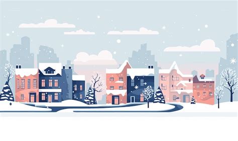 Premium Vector Snowy City Winter Flat Style Vector Illustration