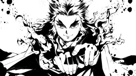 Demon Slayer Black And White Kyojuro Rengoku With Sword HD Anime ...