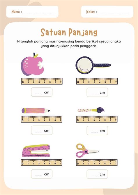 Lembar Kerja Matematika Satuan Panjang Ilustrasi Krem Math Worksheet Kindergarten Worksheets