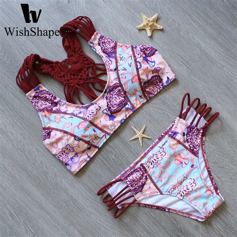 New Crochet Bikini Sets Sexy Swimwear Women Push Up Floral Print