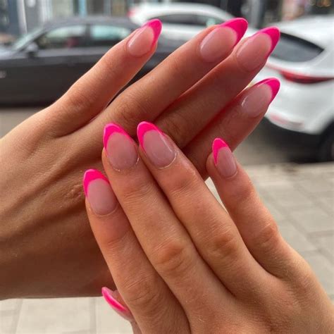 Hot Pink French Tip Nails 25 Almond Nails Pink Pink Tip Nails Dark Pink Nails Hoco Nails