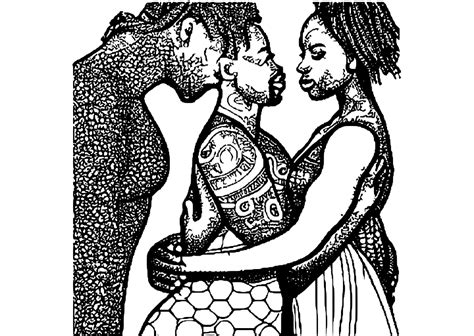 Couple Afro Américain Embrassant Une Page De Coloriage érotique · Creative Fabrica