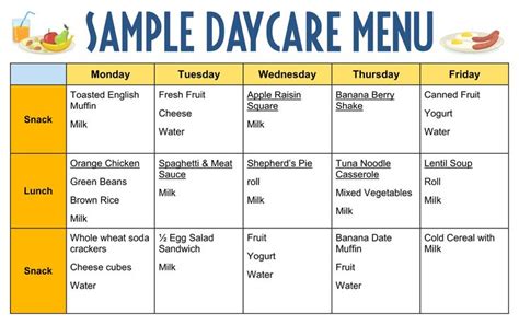 Sample Daycare Menus 10 Free Pdf Printables Printablee Daycare