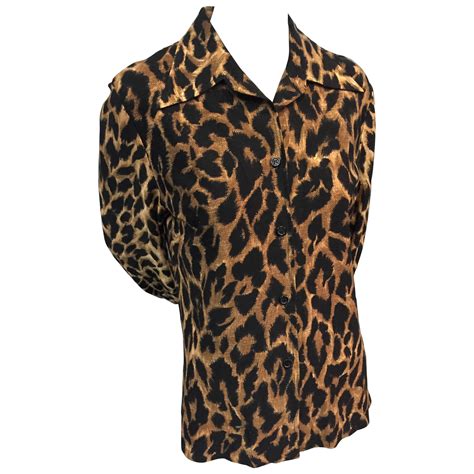 1960s Marchesa Di Grésy Wool Knit Leopard Print Button Down Blouse I Magnin At 1stdibs