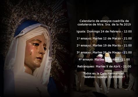 Igual Y Calendario De Ensayos Ntra Sra De La Fe Jesus Sin Soga