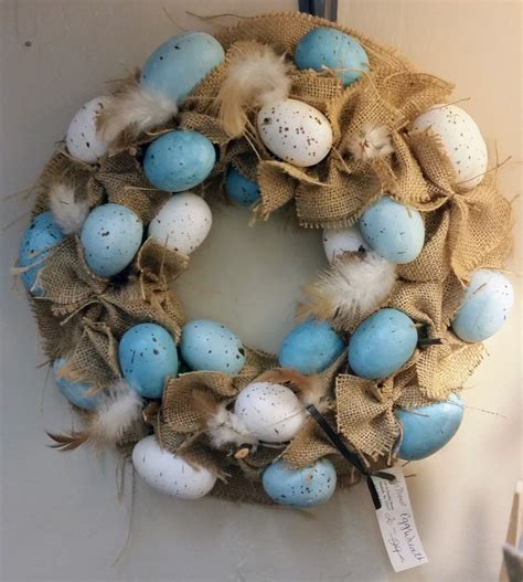 Spring Robins Eggs Wreath With Burlap And Feathers Burlap Wreath