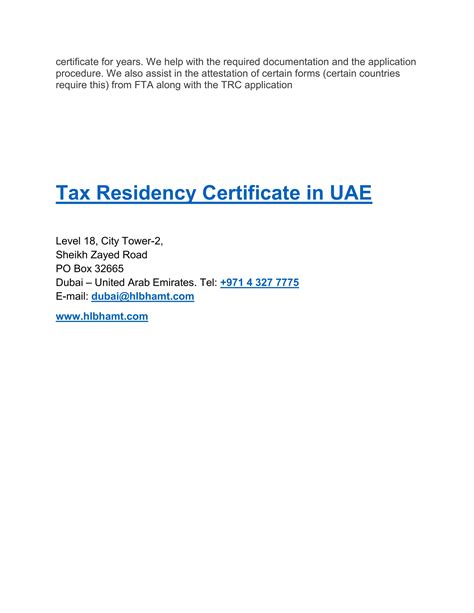 Tax Residency Certificate In Uaepdf