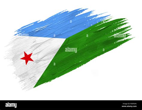 Brush Painted Djibouti Flag Hand Drawn Style Illustration Stock Photo