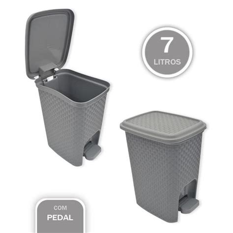 Lixeira Cinza Pedal Trama Rattan Capacidade Litros Arqplast