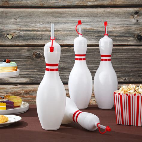 Bowling Pin Water Bottles With Straws And Lids 25 Oz Plastic Reusable