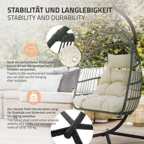 ECD Germany Silla Colgante con Soporte de Techo y Cojín Funda de