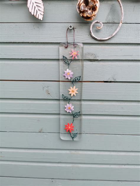 Flower Fused Glass Hanging Sun Catcher Colourful Floral Art Flower