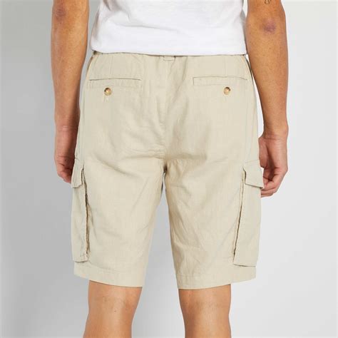 Bermudas cargo de lino y algodón Hombre talla S XXL BLANCO Kiabi